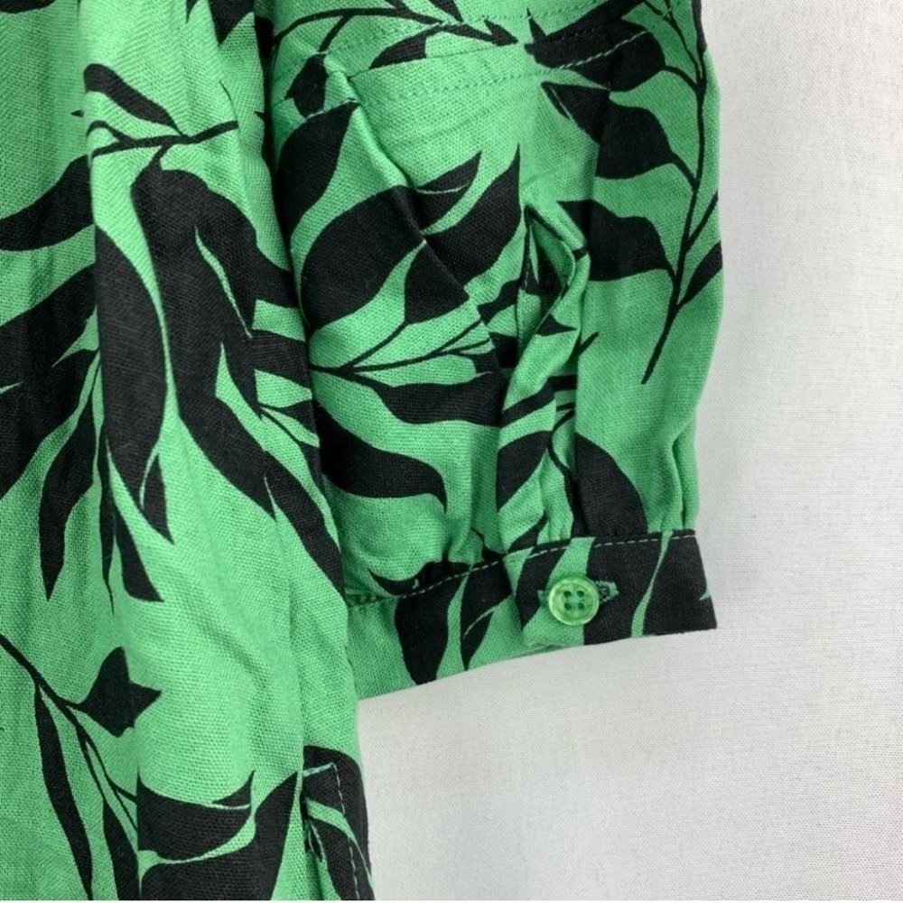 Who What Wear Linen Blend Green and Black Leaf Print Dress with Pockets M - Picture 3 of 10
